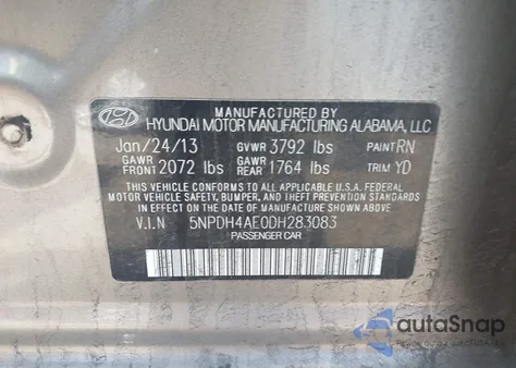 2013 Hyundai Elantra Limited из США, поврежденный, VIN 5NPDH4AE0DH283083